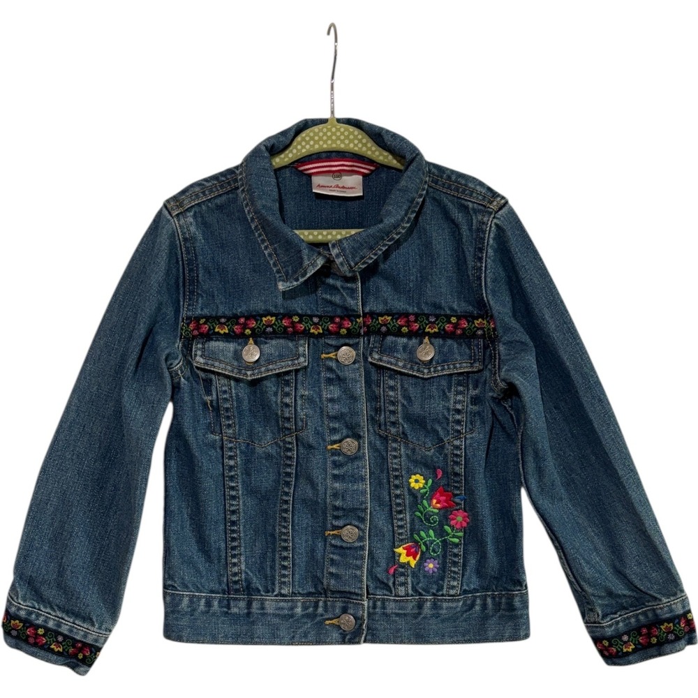 Hanna Andersson Kids Denim Jacket Girls Floral Embroidery Blue Size 110 / 5t